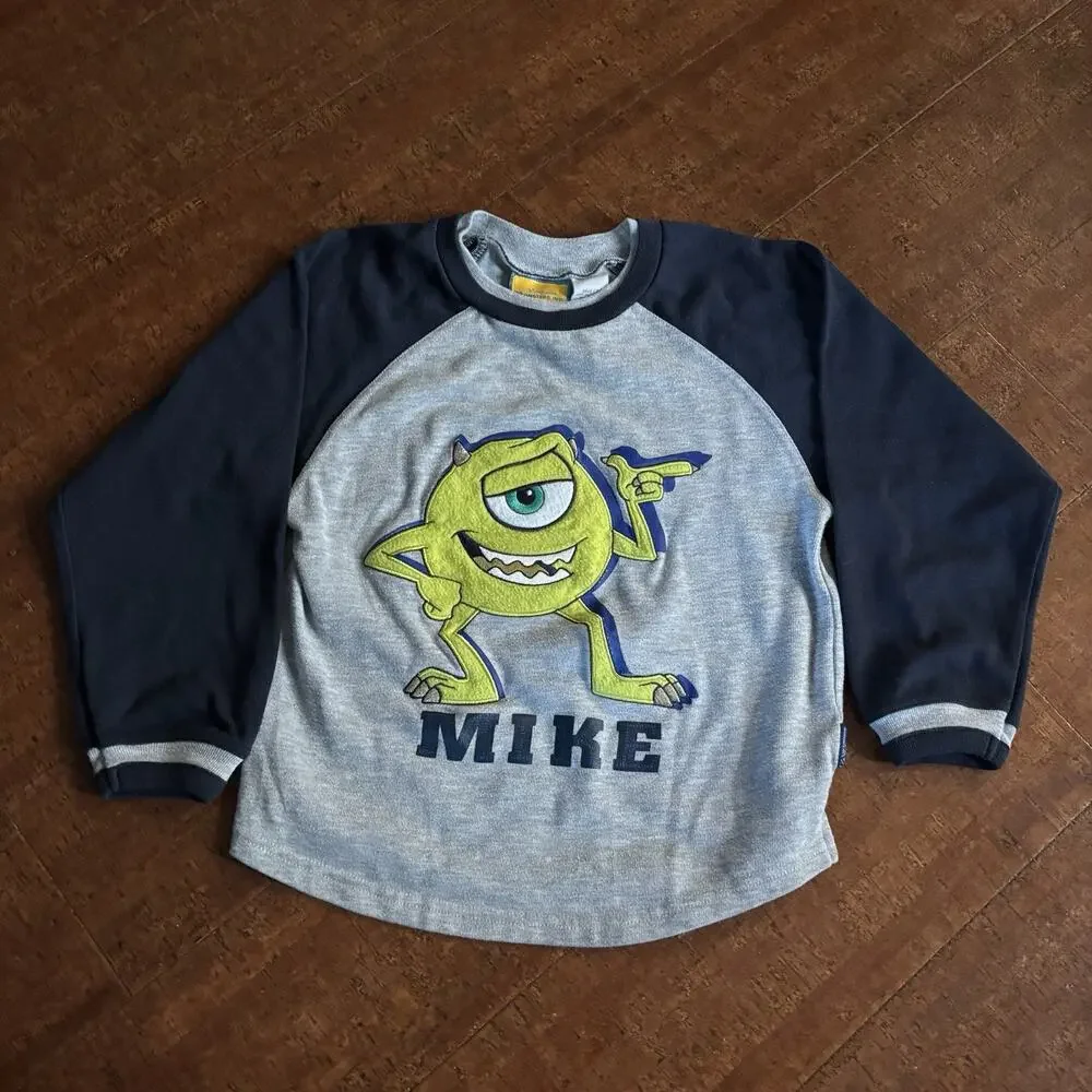 Vintage Y2K Polar Monsters Inc Mike Wazowski Raglan Long Sleeve Shirt Kids Sz 7